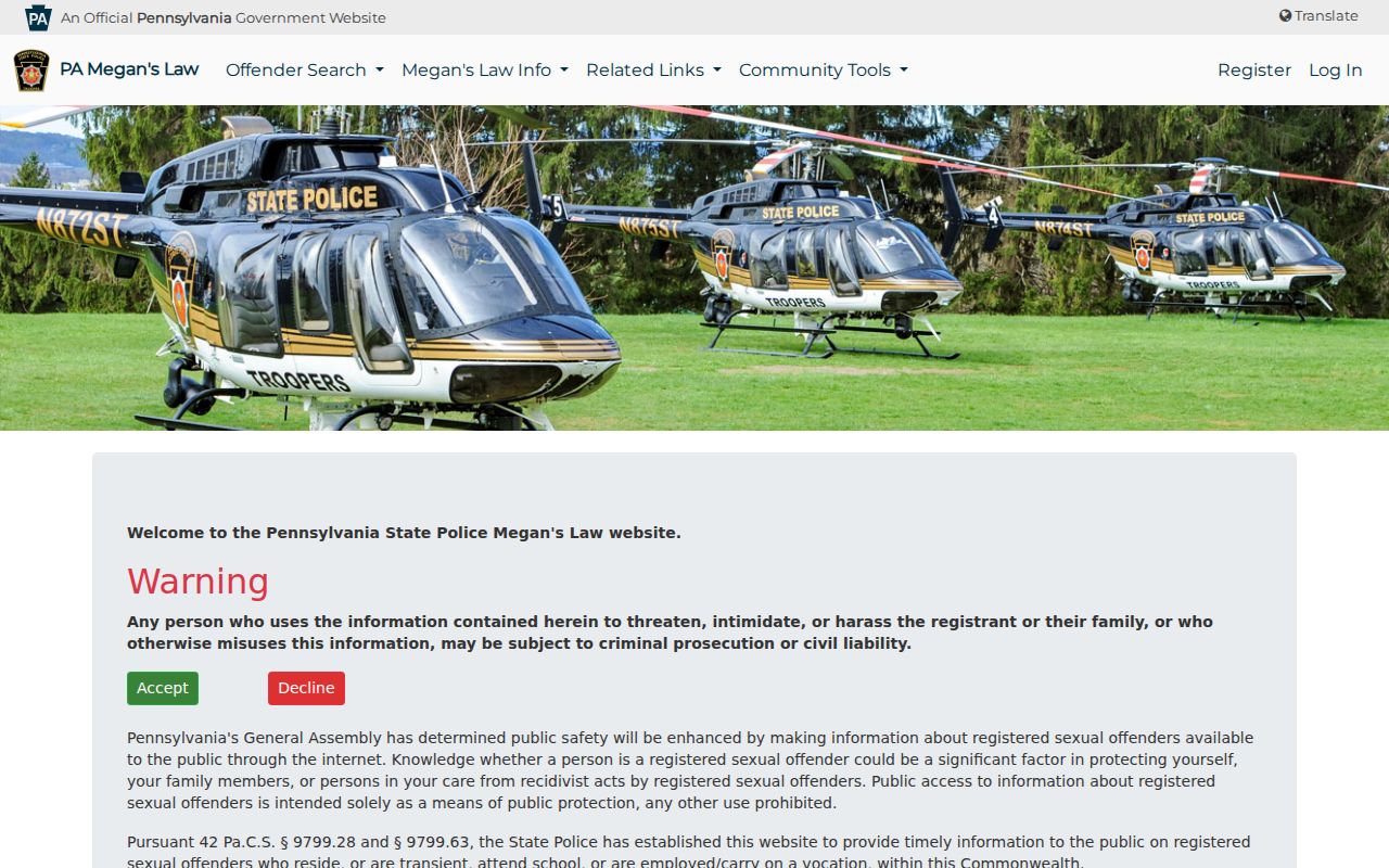 Lycoming County sex offender registry search on the Pennsylvania State Police website