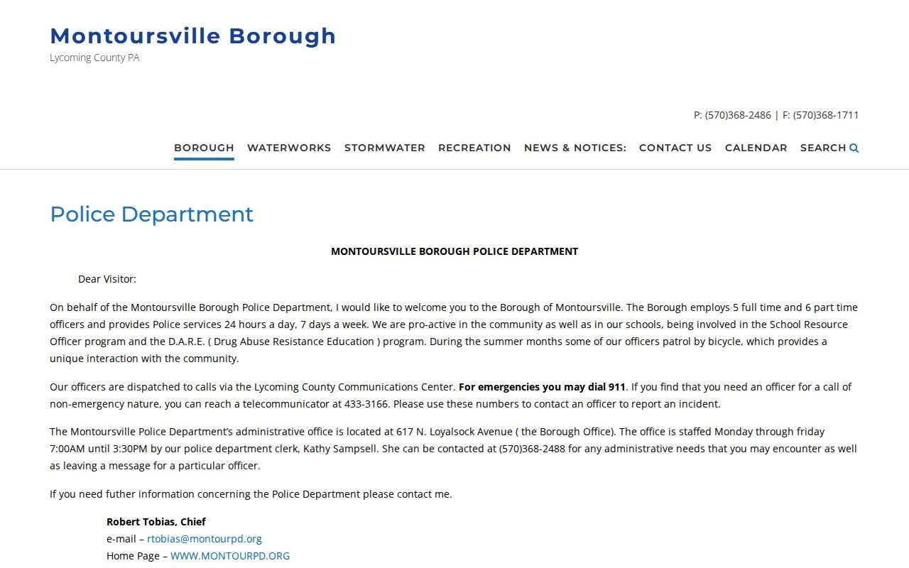 Montoursville Police Department page for local criminal record requests