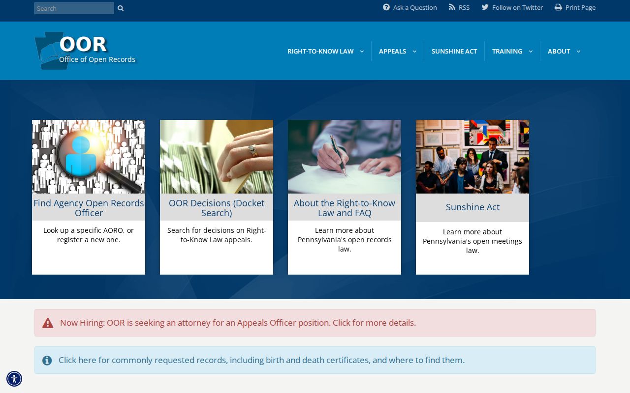 Pennsylvania Office of Open Records public access website
